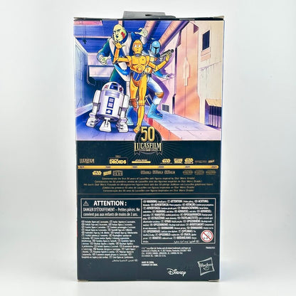 Back of Star Wars action figure packaging with product details and character illustrations. 