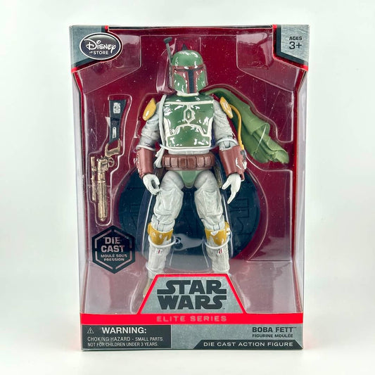 Disney Star Wars Elite Series Boba Fett die cast action figure in its original window box packaging.