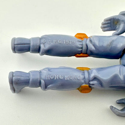 Close-up of back of legs which shows copyright and COO information. 