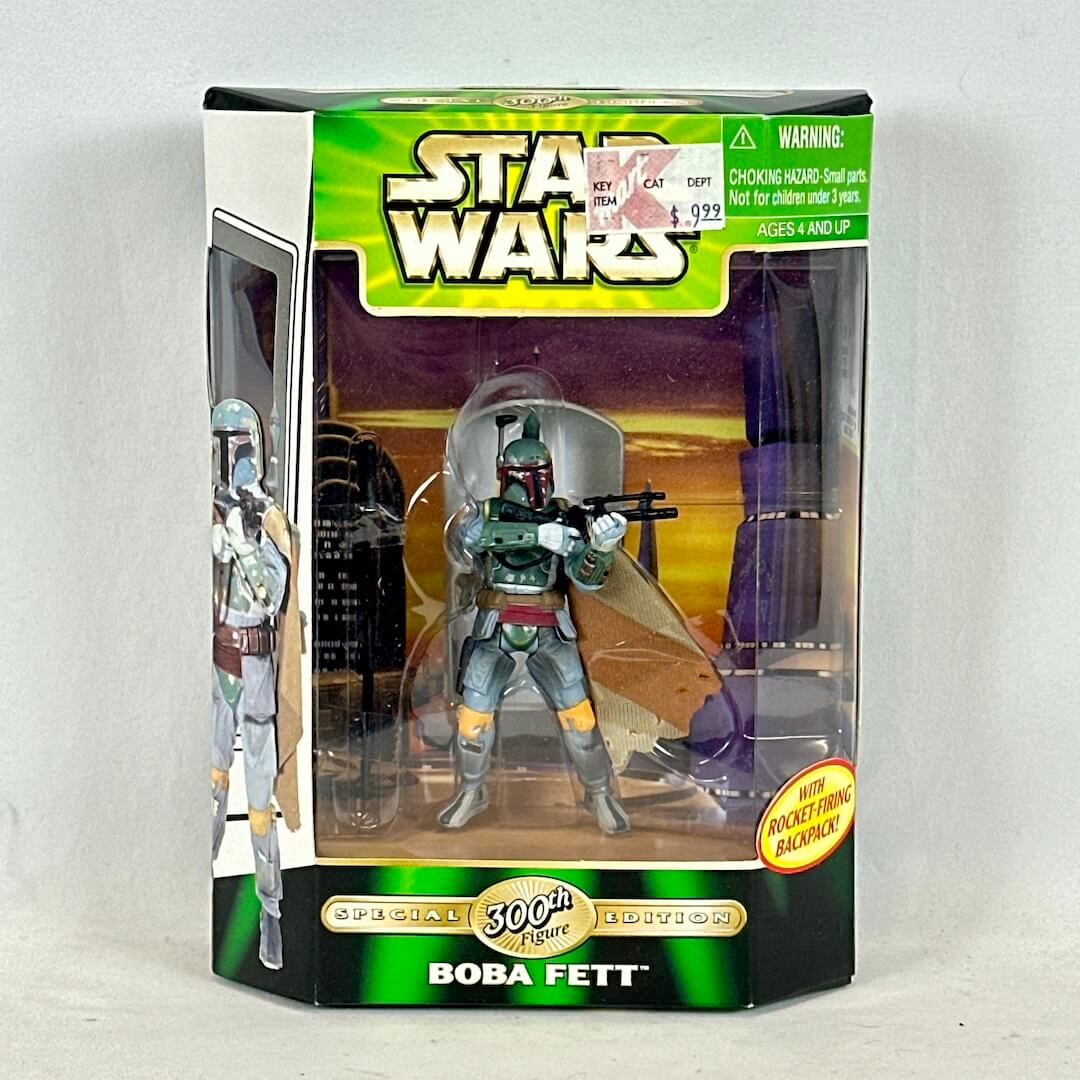 Star Wars Boba Fett action figure in packaging on a light gray background