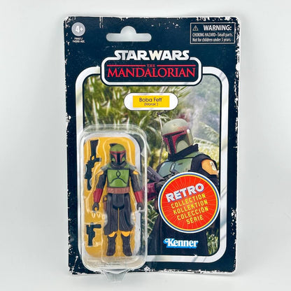 Star Wars The Mandalorian Boba Fett (Morak) action figure in its original retro-style blister card packaging.