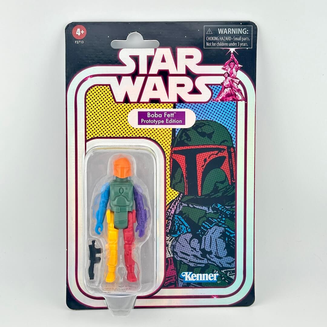 Star Wars Boba Fett Prototype Edition action figure in its original retro-style blister packaging.