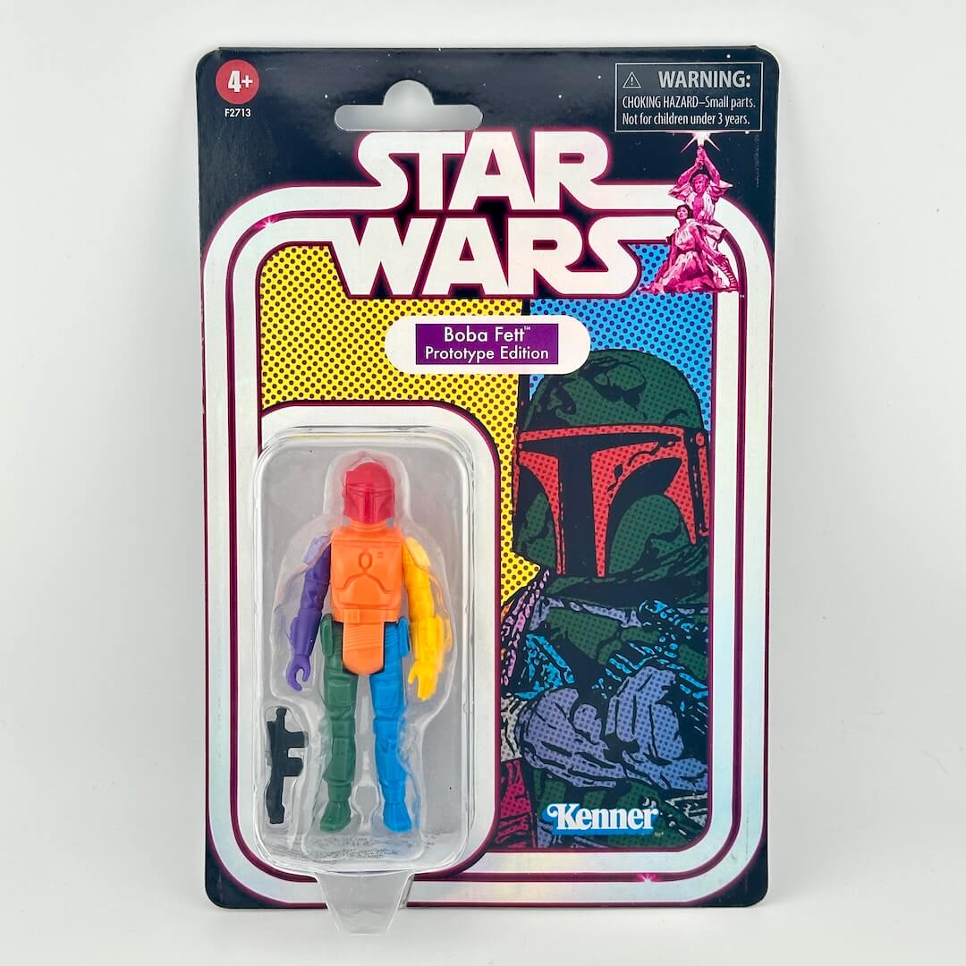 Star Wars Boba Fett Prototype Edition Kenner action figure in its original retro-style blister card packaging.