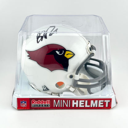 Riddell mini football helmet with team logo in clear packaging on a white background