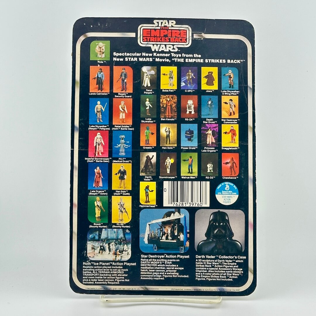 Vintage Star Wars action figure packaging with character illustrations on a white background