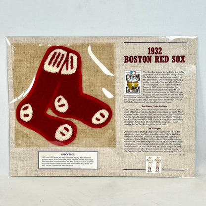 Document with a patch of red socks and historical text on a beige background