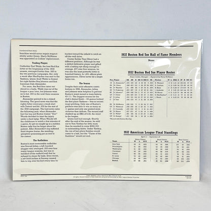Vintage sports memorabilia sheet with text and tables on a gray background