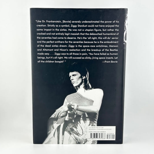Book back cover with text and a black and white photo of a person holding a gun.