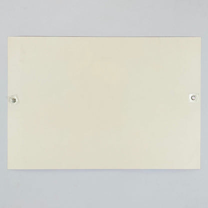 Backside of white poster against white background. 