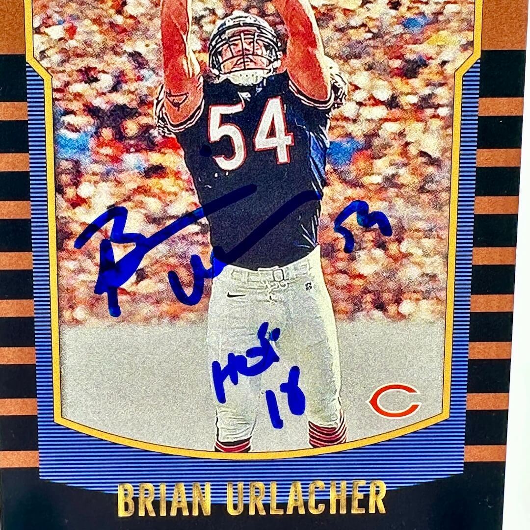 Autographed sports trading card of a football player with a colorful background