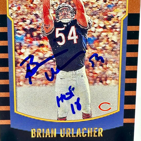Autographed sports trading card of a football player with a colorful background