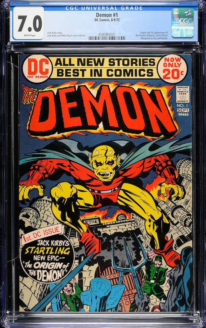 Plastic encased comic book with yellow skinned vampire flying in center. CGC information banner at top.