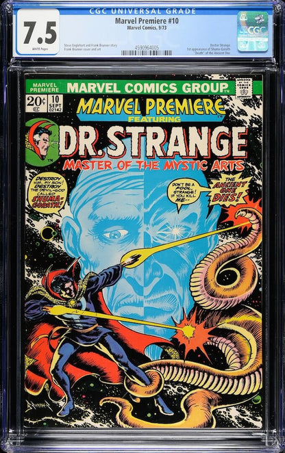 Plastic encased Dr. Strange comic with grading info banner at top. Main image is Strange battling tentacles. 