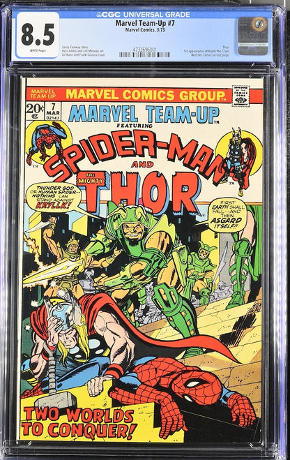 Encapsulated Marvel comic book featuring Spiderman and Thor on cover. 