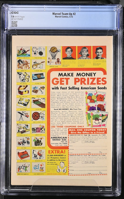 A vintage 1952 Marvel Team-Up #2 advertisement for American Seed Co., graded and encapsulated by CGC.