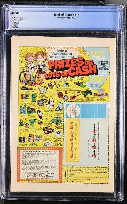 Back cover of encapsulated comic book with full page ad for JSCA toys. 