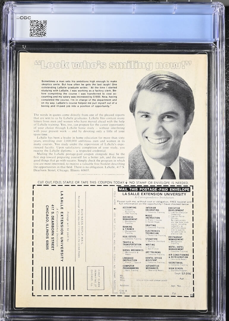 A vintage La Salle Extension University coupon displayed inside a clear plastic grading slab with a blue CGC label. 
