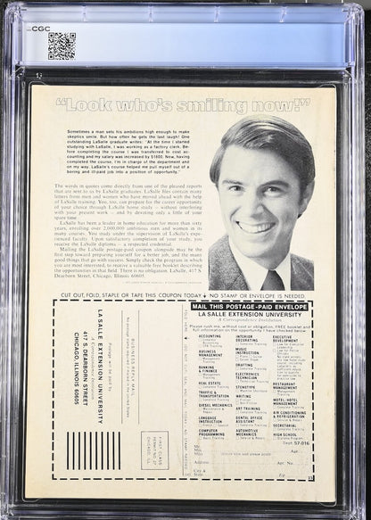 A vintage La Salle Extension University coupon displayed inside a clear plastic grading slab with a blue CGC label. 