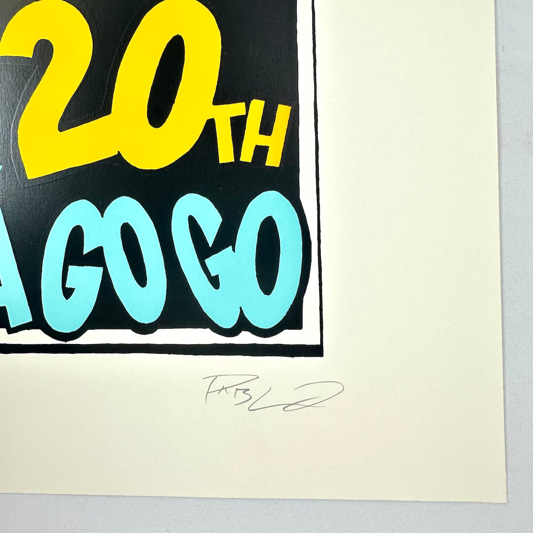 Vintage concert poster for Cadillac Tramps, DOA, and others with a colorful devil face illustration on a beige background.