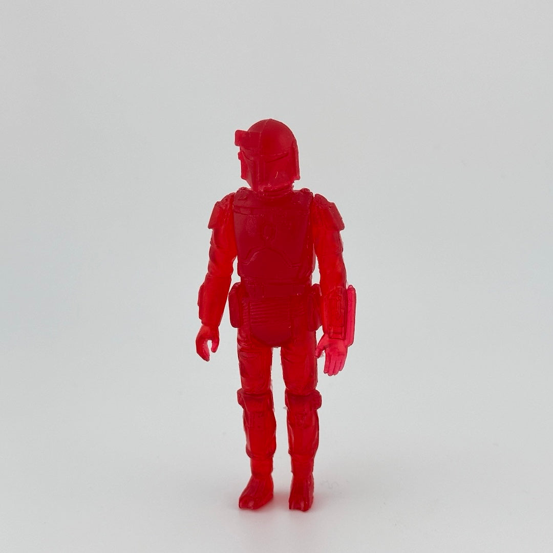 Red semi-transparent 3.5 inch custom figure of Boba Fett classic action figure, front view.