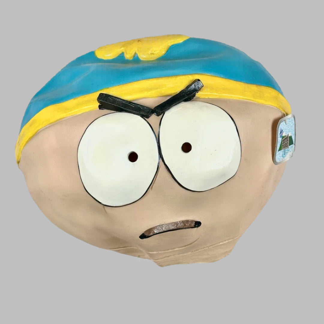 Front of mask showing Cartman's angry face, an opening for the mouth, and the original tag.