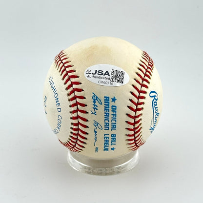 Baseball with Rawlings logo and certification label on a white background