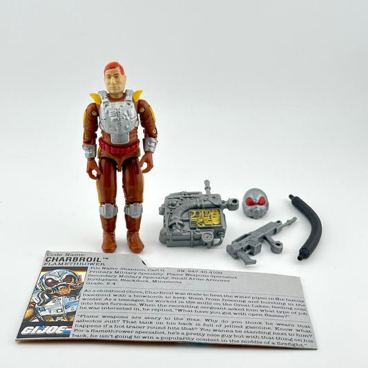 Toy figure with accessories and character card on a white background