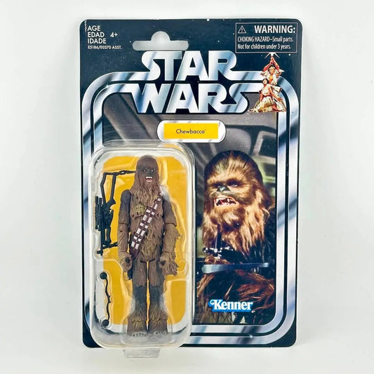 Star Wars Chewbacca action figure in its original carded packaging, featuring Chewbacca in brown fur.