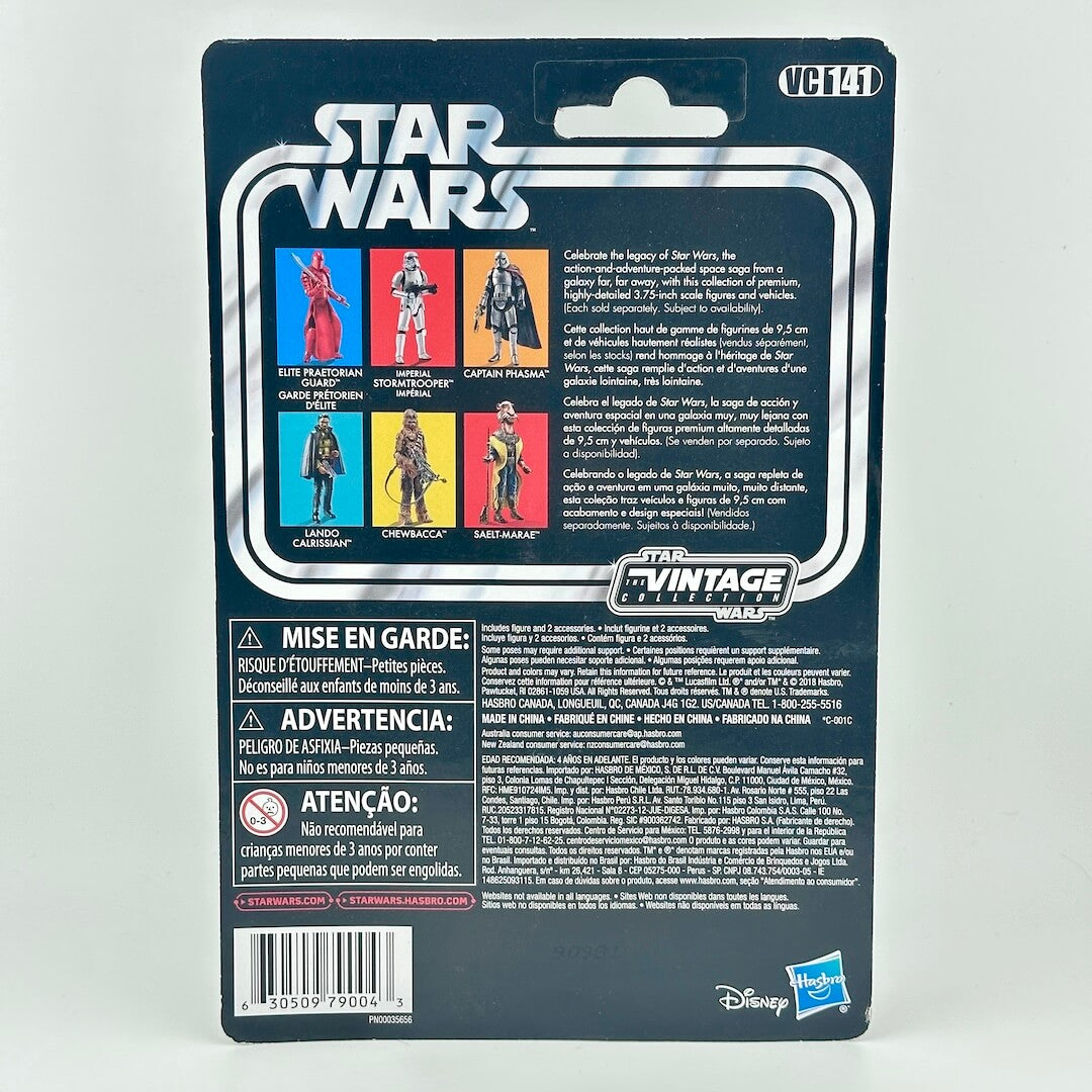 Back of a Star Wars Vintage Collection action figure blister card, showing product information.