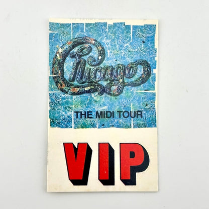 VIP ticket for 'The Midi Tour' by Chicago on a textured blue and beige background