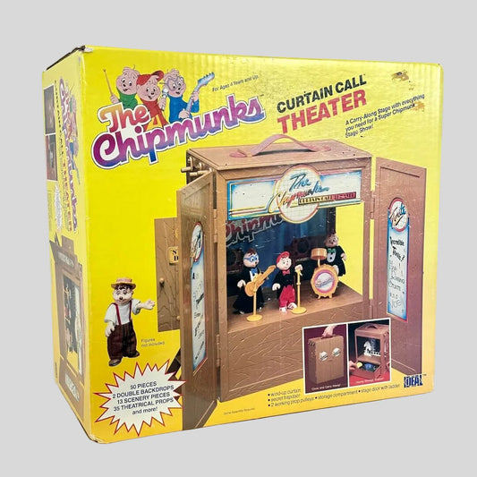 Box for 'The Chipmunks Curtain Call Theater' toy set with colorful graphics and images of the Chipmunks.