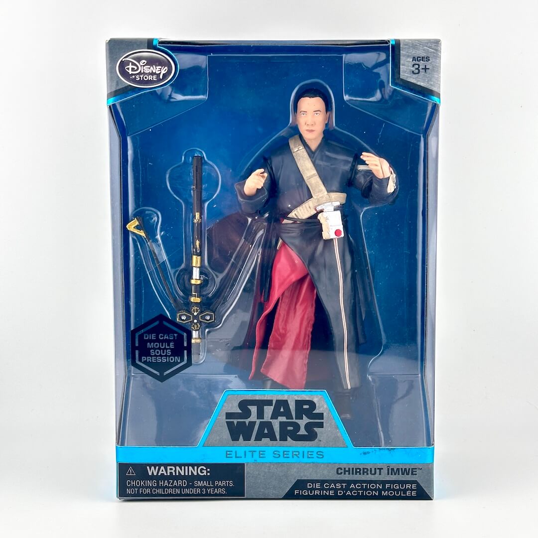 Star Wars Chirrut Imwe Elite Series 6 die-cast action figure in its original window box packaging.