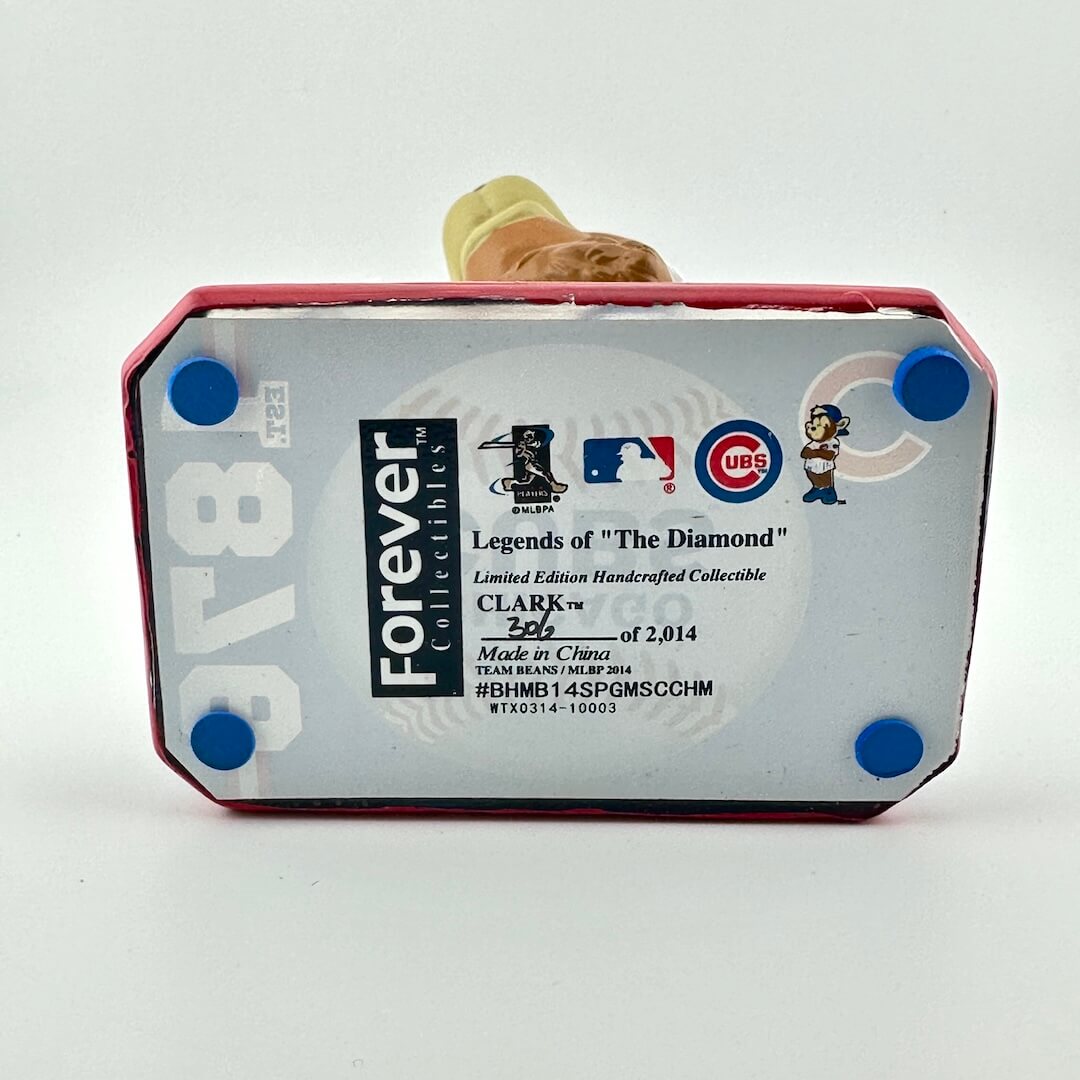 bottom of bobblehead base showing product information