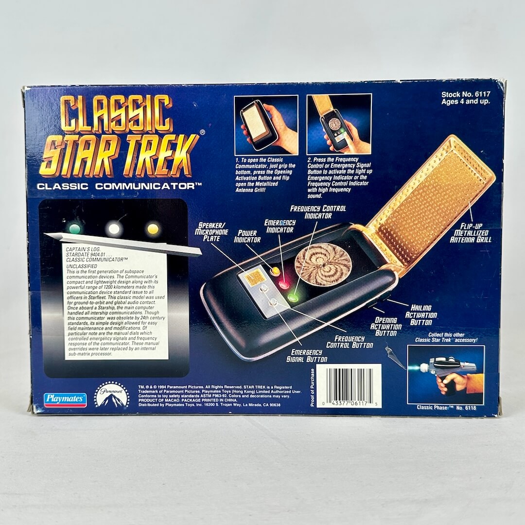 Backside of box for Communicator showing schematics and product information