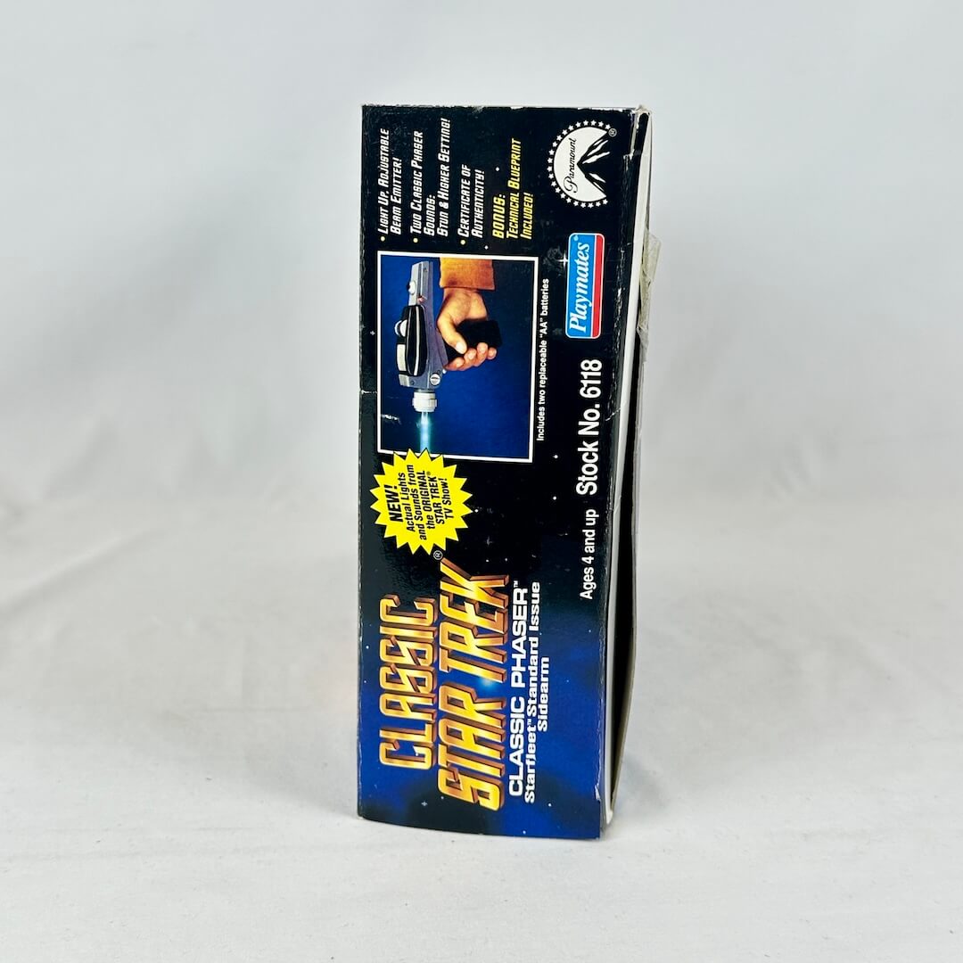 side view of box to show broken seal and box imperfections.