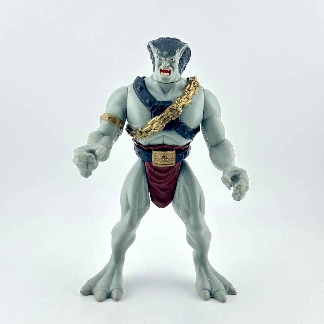Gray humanoid gargoyle with loincloth on white background. 