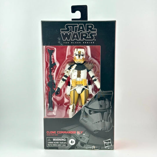 Star Wars action figure in its original window packaging featuring figure in white and yellow armor with accessories. 