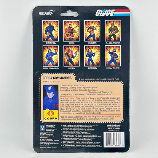 Back of action figure packaging with other character images and figure profile against white background.