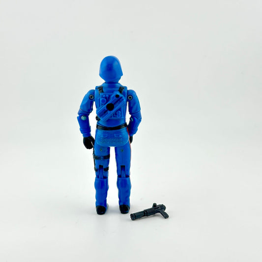 Back of GI Joe Cobra Commander action figure with weapon against white background.