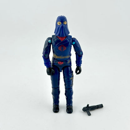 Blue action figure with a hood on a white background