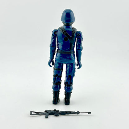Blue action figure with a rifle on a white background