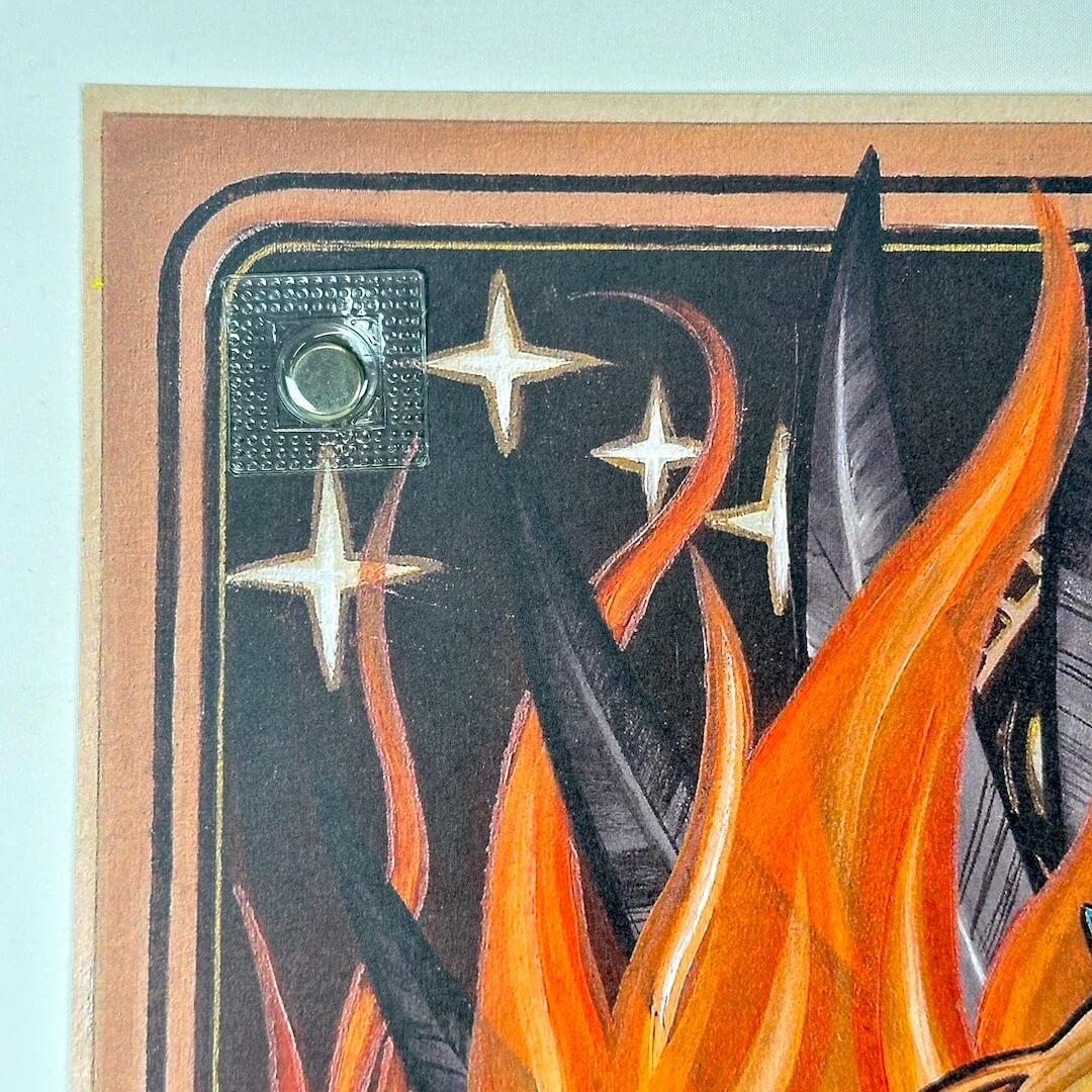 Top left corner of poster showing sharp edges and corner. no damage. 