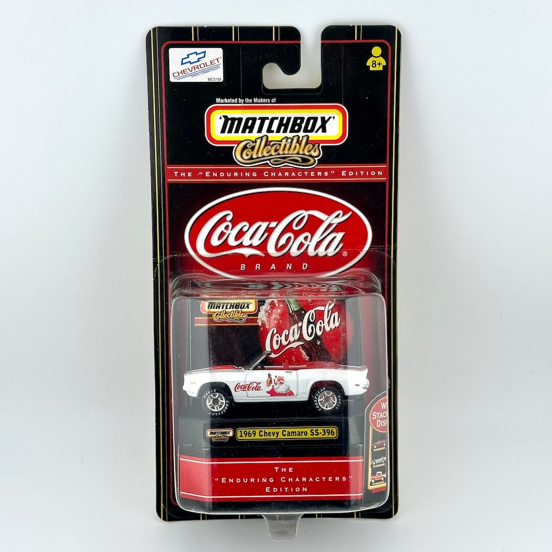 Matchbox Collectibles Coca-Cola 1969 Chevy Camaro SS-3 diecast toy car in its original blister card packaging.