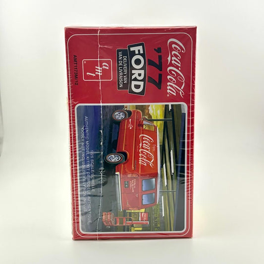 Model car kit packaging featuring a red Coca-Cola Ford truck on a white background