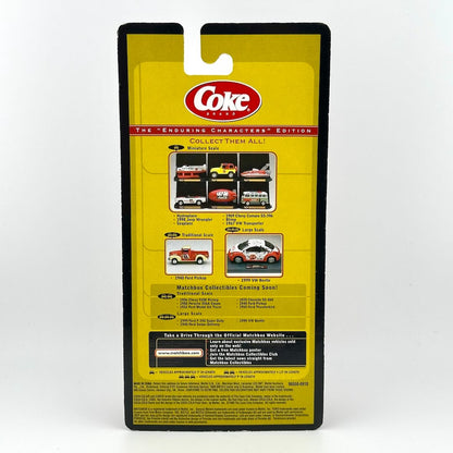 Back of a packaged collectible toy set card for Coke, showing the yellow insert card with product images and text.