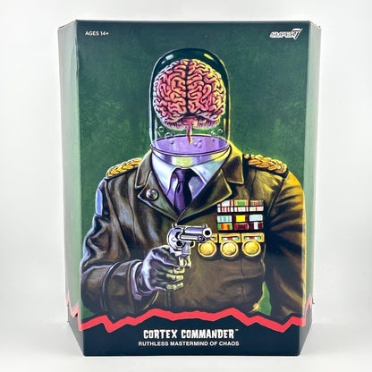 Cortex Commander action figure box, featuring a dark green illustrated package with a character in a military uniform.
