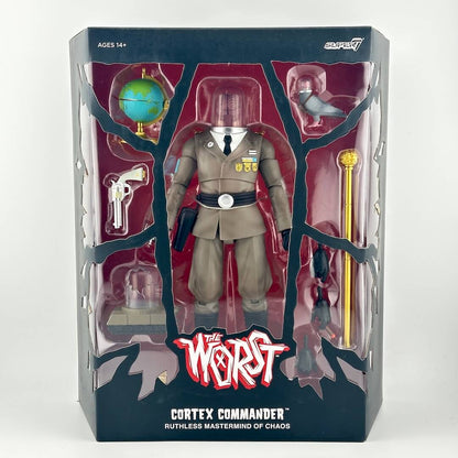 The Worst Cortex Commander action figure in its original window box packaging.