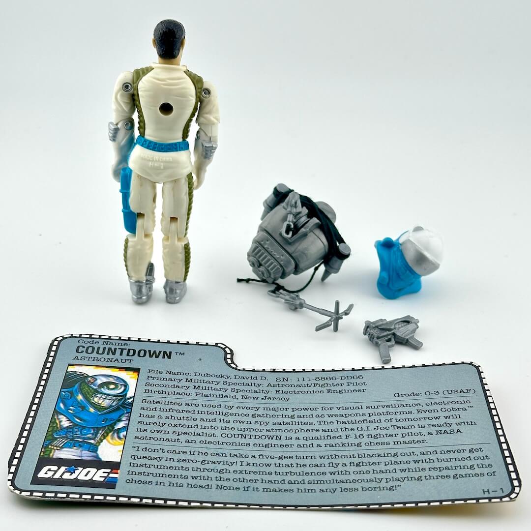 G.I. Joe Countdown Astronaut action figure with accessories and character card on a white background