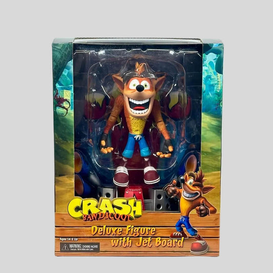Toy figure in packaging with 'Crash Bandicoot' branding on a white background