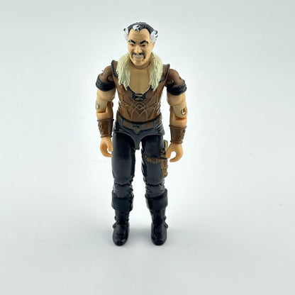 Action figure in brown and black against white background. 
